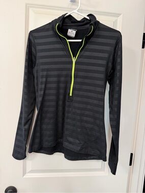 NIKE WOMENS Black Striped HALF-Zip Pullover with Neon Yellow Trim